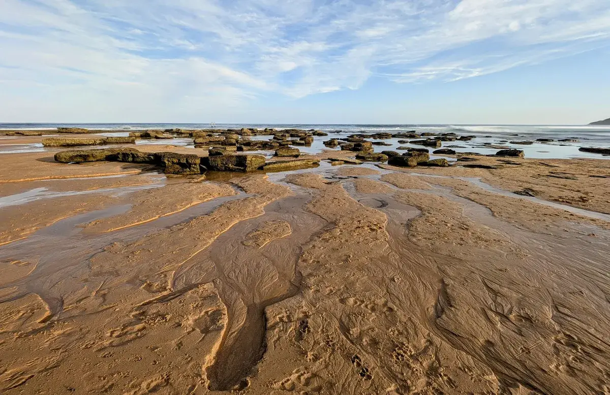 Sandstone rock platform carved with tidal channels at North Shelly Beach